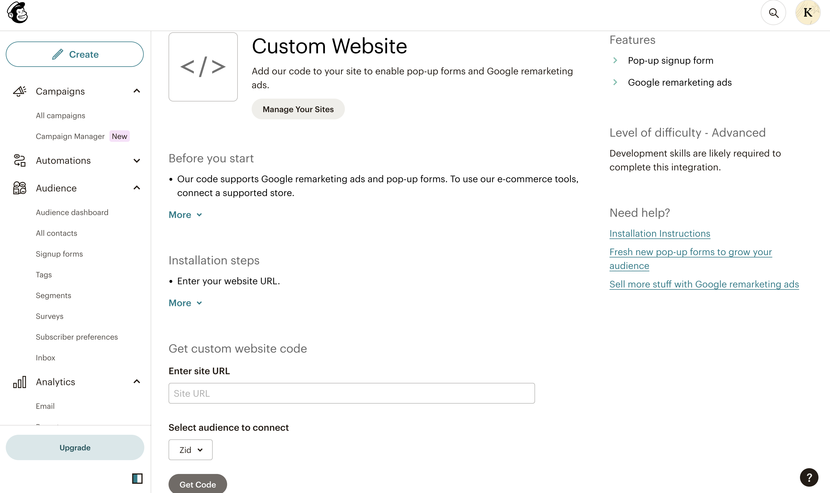 الربط مع تطبيق Mailchimp 25